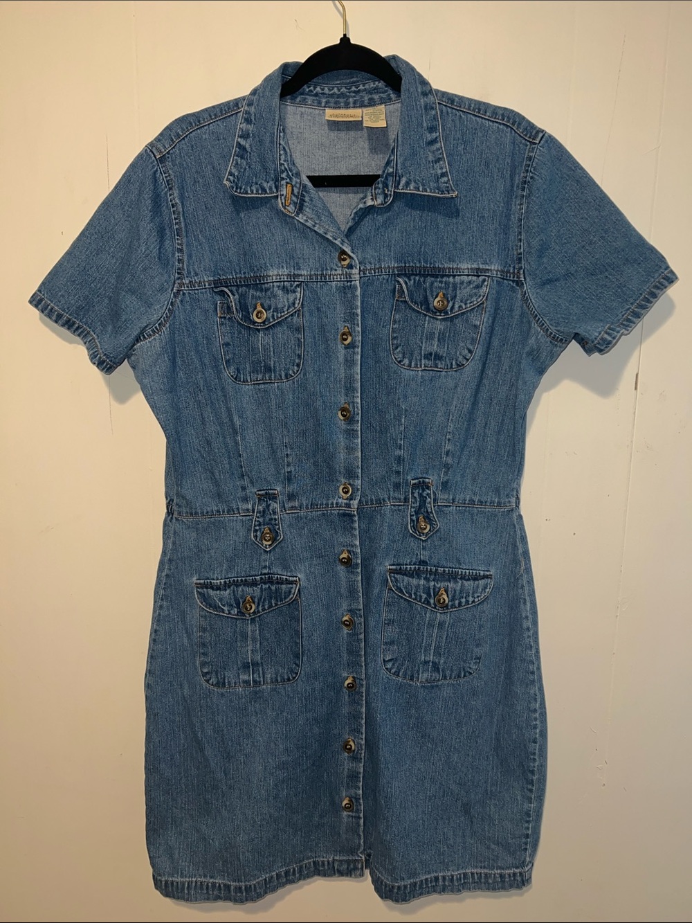 St. John's Bay Blue Denim Short Sleeve Button-Front Dress Size 16 0914262